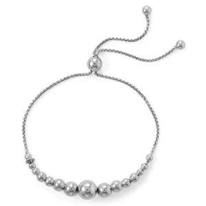 GRADUATED BEAD RHODIUM PLATED BOLO BRACELET